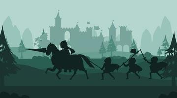 Silhouette medieval background with medieval army