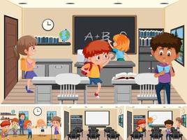 Set of student in the classroom scene vector