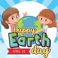 Happy earth day with children cartoon character