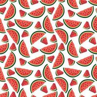 Seamless pattern with watermelon berries and ripe juicy slices. Vector
