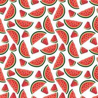 Seamless pattern with watermelon berries and ripe juicy slices. Vector