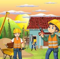 Building construction site with workers vector