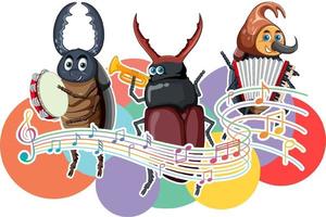 Group of beetle playing music together vector