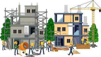 Isolated construction site with workers vector