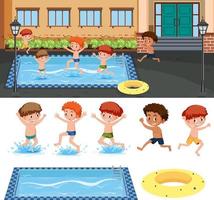 Children swimming in the pool concept vector