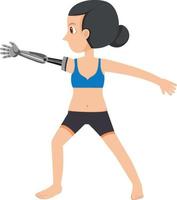 una mujer con brazo robótico haciendo yoga vector