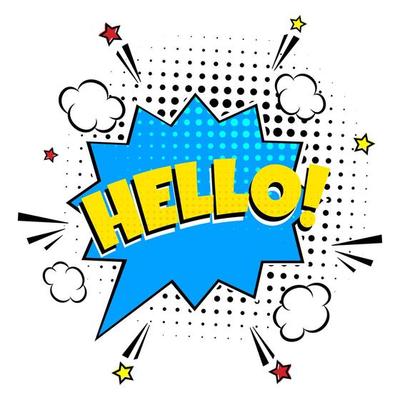 Comic lettering speech bubble for emotion with text HELLO comic style flat design. Dynamic pop art illustration isolated on white background. Voice exclamation concept.