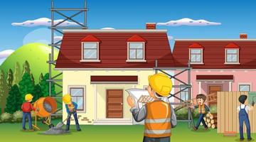 Building construction site with workers vector