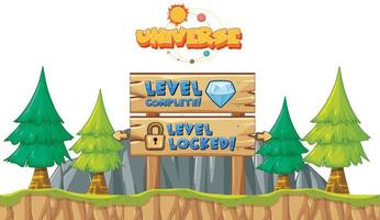 Game template with wooden sign and many trees vector