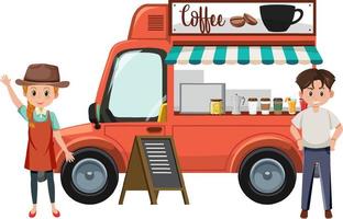 Happy people and coffee truck vector