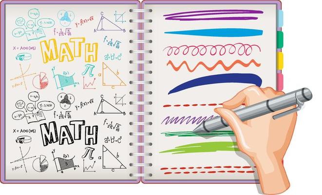 Hand writing math formula and doodle on notebook