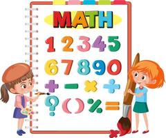 Counting number 0 to 9 and math symbols for kids vector