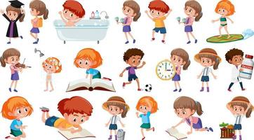 Set of children doing different activities on white background vector