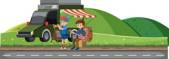 Park scene with people playing instruments vector