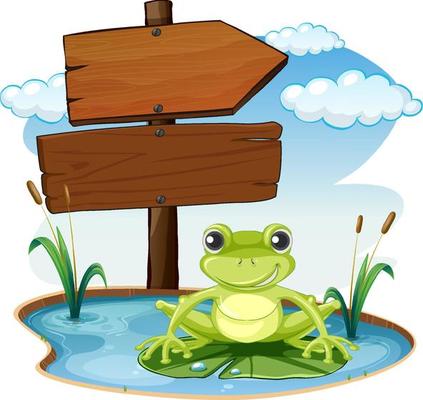 Sign board with frog on white background