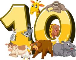Different ten animals attached to number ten vector