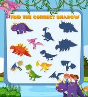 Find the correct shadow game template of dinosaur vector