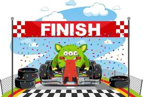 Monster racing car reach the finish line
