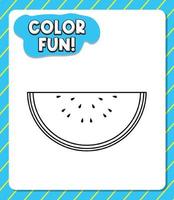 Worksheets template with color fun text and watermelon outline vector