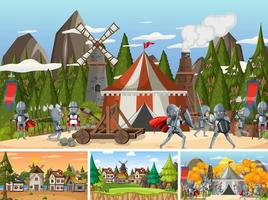 Set of different scene medieval vector