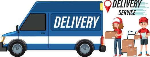 Delivery man with package and truck vector
