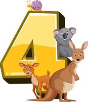 Different four animals attached to number four vector