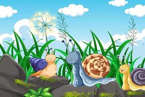 Happy insect in nature fairy tale scene vector