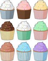 cupcake con crema de diferentes sabores vector