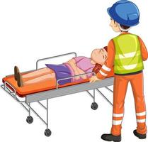 Rescue using emergency bed on white background vector