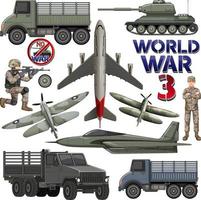 Military elements and vehicles set vector
