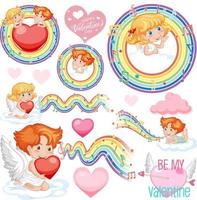 tema de san valentin con cupido y arcoiris vector