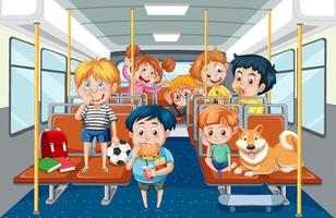 Scene with many people using public transportation vector