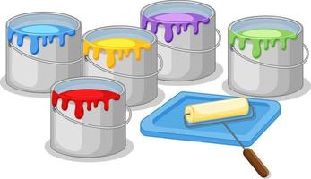 Buckets of paints and roller vector