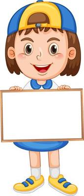 Happy girl holding blank whiteboard