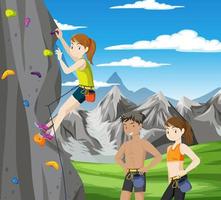 Rock climber on cliff outdoor scene vector