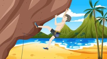 Rock climbing on cliff at the beach vector