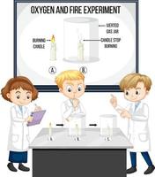 Scientist kids with oxygen and fire experiment vector