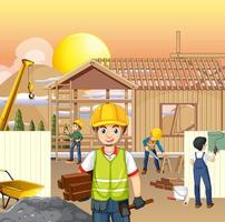 Building construction site with workers vector