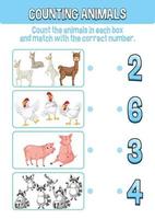 Worksheet design for counting animals vector