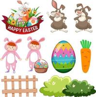 Happy Easter day with bunny and eggs vector