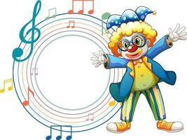 lindo payaso con plantilla de nota musical en blanco vector