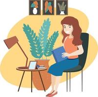 A woman spending time in the living room vector