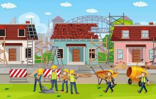 Building construction site with workers vector