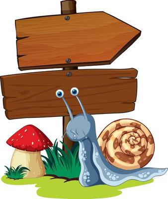 Sign board with snail on white background