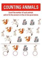 Worksheet design for counting animals vector