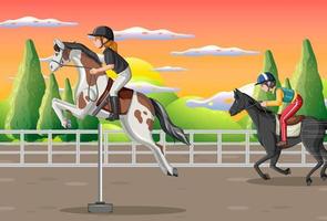 A girl riding on a horse at racecourse scene vector