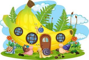 Fantasy banana house with cartoon snails vector