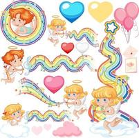 Valentine theme with cupids and rainbow vector