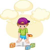 A kid reading book with speech bubble vector