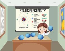 chica científica haciendo experimento de ciencia de electricidad estática vector